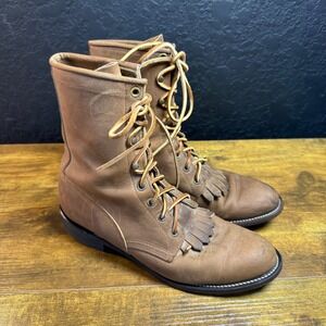 Justin L0575 Tan Leather Lace Up Kiltie Packer Boots Womens 7.5 B Made in USA